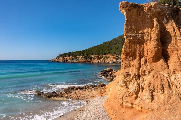 Bol Nou One Natural Beaches Island Ibiza Surrounded Limestone Cliffs — 图库照片