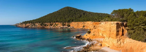 Bol Nou One Natural Beaches Island Ibiza Surrounded Limestone Cliffs 免版税图库图片