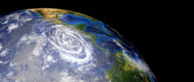 Extremeley ayrıntılı ve gerçekçi yüksek çözünürlüklü 3d illüstrasyon bir Hurricane. Uzaydan vurulmuş. Bu görüntünün unsurları Nasa tarafından döşenmiştir.