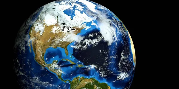 Zeer gedetailleerde en realistische hoge resolutie 3D illustratie van een orkaan aan de Atlantische zee. Geschoten vanuit de ruimte. Elementen van dit beeld zijn ingericht door NASA. — Stockfoto