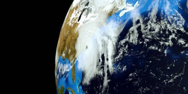 Son derece detaylı ve gerçekçi yüksek çözünürlüklü 3D Illustration Floransa Hurricane ABD Doğu Sahili vurdu. Uzay 'dan vuruldu. Bu görüntünün elemanları NASA tarafından döşenmiştir.