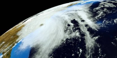 Bir Hurricane Kuzey Carolina isabet son derece detaylı ve gerçekçi yüksek çözünürlüklü 3D Illustration. Uzay 'dan vuruldu. Bu görüntünün elemanları NASA tarafından döşenmiştir.