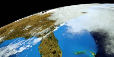 Bir Hurricane Kuzey Carolina isabet son derece detaylı ve gerçekçi yüksek çözünürlüklü 3D Illustration. Uzay 'dan vuruldu. Bu görüntünün elemanları NASA tarafından döşenmiştir.