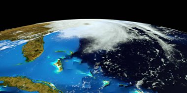 Bir Hurricane Kuzey Carolina isabet son derece detaylı ve gerçekçi yüksek çözünürlüklü 3D Illustration. Uzay 'dan vuruldu. Bu görüntünün elemanları NASA tarafından döşenmiştir.