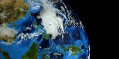 Son derece detaylı ve realistik yüksek çözünürlüklü 3D Illustration The Filipinli Mangkhut yaklaşıyor. Uzay 'dan vuruldu. Bu görüntünün elemanları NASA tarafından döşenmiştir.