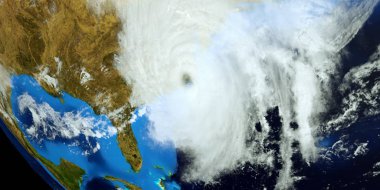 Bir Hurricane Kuzey Carolina isabet son derece detaylı ve gerçekçi yüksek çözünürlüklü 3D Illustration. Uzay 'dan vuruldu. Bu görüntünün elemanları NASA tarafından döşenmiştir.