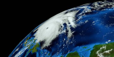 Son derece detaylı ve realistik yüksek çözünürlüklü 3D Illustration The Filipinli Mangkhut yaklaşıyor. Uzay 'dan vuruldu. Bu görüntünün elemanları NASA tarafından döşenmiştir.