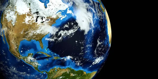 Extrémně detailní a realistické prostorové znázornění hurikánu v Atlantském moři. Střílí z vesmíru. Prvky tohoto obrazu předkládá NASA. — Stock fotografie