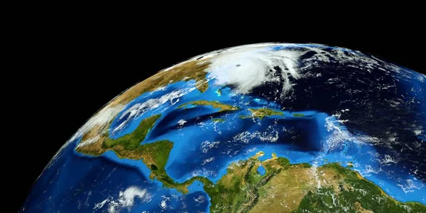 Extrémně detailní a realistický, 3D ilustrace hurikán Florencie se blíží k východnímu pobřeží USA. Střílí z vesmíru. Prvky tohoto obrazu předkládá NASA. — Stock fotografie