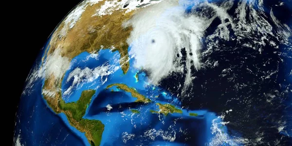 Extrémně detailní a realistický, 3D ilustrace hurikán Florencie se blíží k východnímu pobřeží USA. Střílí z vesmíru. Prvky tohoto obrazu předkládá NASA. — Stock fotografie