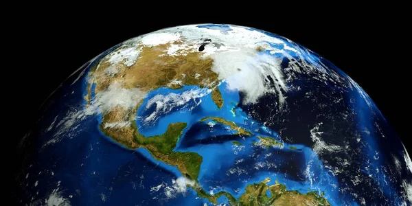 Ilustración 3D de alta resolución extremadamente detallada y realista del huracán Florence que golpea la costa este de los Estados Unidos. Disparo desde el espacio. Elementos de esta imagen son proporcionados por la Nasa . — Foto de Stock