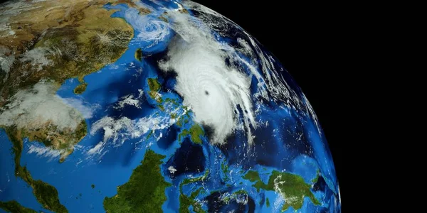 Uiterst gedetailleerde en realistische hoge resolutie 3D illustratie van Typhoon Mangkhut het naderen van de Filippijnen. Geschoten vanuit de ruimte. Elementen van dit beeld zijn ingericht door NASA. — Stockfoto