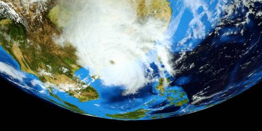 Son derece detaylı ve gerçekçi yüksek çözünürlüklü 3D Illustration bir Typhoon Çin 'e vurdu. Uzay 'dan vuruldu. Bu görüntünün elemanları NASA tarafından döşenmiştir.