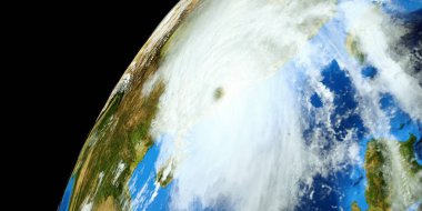 Son derece detaylı ve gerçekçi yüksek çözünürlüklü 3D Illustration bir Typhoon Çin 'e vurdu. Uzay 'dan vuruldu. Bu görüntünün elemanları NASA tarafından döşenmiştir.