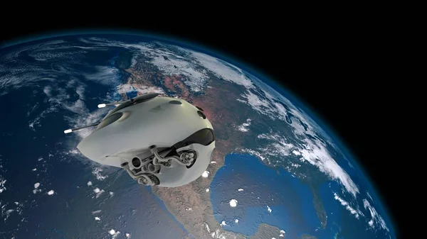 Zeer gedetailleerde en realistische hoge resolutie van een futuristische ruimte drone schip — Stockfoto