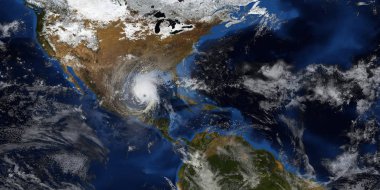 Bir kasırganın son derece detaylı ve gerçekçi yüksek çözünürlüklü 3D Illustration. Uzaya vurdu. Bu görüntünün elemanları NASA tarafından döşenmiş.