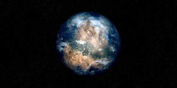 非常详细和现实的地球像系外行星的3D插图。从太空拍摄。这张图片的元素是由美国宇航局提供的. — 图库照片