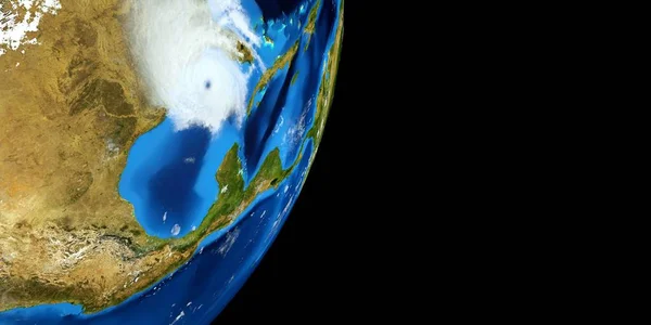 非常详细和现实的高分辨率3D插图的飓风。从太空拍摄。这张图片的元素是由美国宇航局提供的. — 图库照片