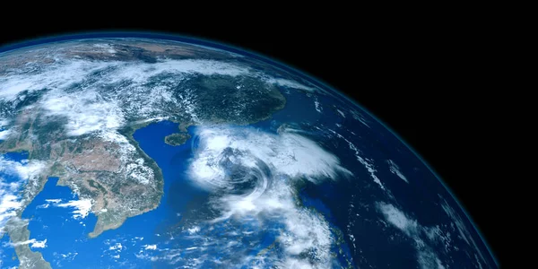 Tropical cyclone in asia shown from above, Extremely detailed and realistic high resolution 3d render. Elements of this image are furnished by NASA.