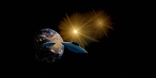 Zeer gedetailleerde en realistische hoge resolutie 3D illustratie van een ruimteschip. Elementen van dit beeld zijn ingericht door NASA. — Stockfoto