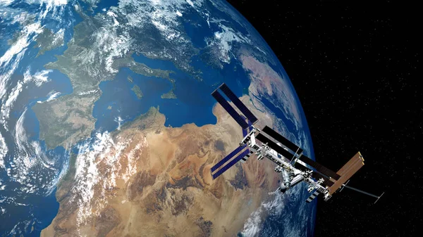 背景に見える地球を持つIss国際宇宙ステーション — ストック写真