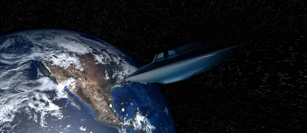 Buitenaardse Ufo Vliegende Schotel Boven Planeet Aarde — Stockfoto