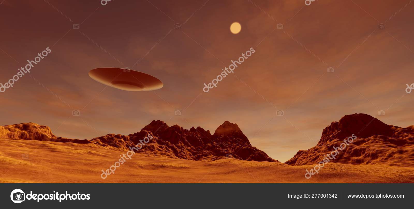 Ilustración Alta Resolución Extremadamente Detallada Realista Paisaje  Alienígena Marte Ovni — Foto de stock #277001342 © limbitech, image size:1600x810