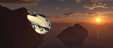 Planet gibi bir yeryüzünde bir Alien Landscape son derece detaylı ve gerçekçi 3D Illustration