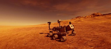 Mars.Curiosity Rover bir Alien Manzara son derece ayrıntılı ve gerçekçi yüksek çözünürlüklü 3d illüstrasyon. Bu görüntünün unsurları Nasa tarafından döşenmiştir.