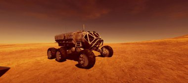 Mars'ta bir Alien Manzara son derece ayrıntılı ve gerçekçi yüksek çözünürlüklü 3d illüstrasyon. Kızıl Gezegen'de insan koloniaracı. 