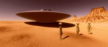 Son derece ayrıntılı ve gerçekçi yüksek çözünürlüklü 3d illüstrasyon gezegen gibi bir Mars üzerinde gri bir alien feauturing