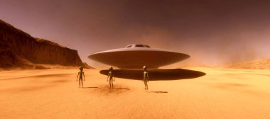 Son derece ayrıntılı ve gerçekçi yüksek çözünürlüklü 3d illüstrasyon gezegen gibi bir Mars üzerinde gri bir alien feauturing