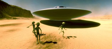 Son derece ayrıntılı ve gerçekçi yüksek çözünürlüklü 3d illüstrasyon feauturing 3 dans Gri Yabancılar bir Mars gezegen gibi