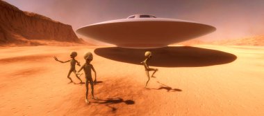 Son derece ayrıntılı ve gerçekçi yüksek çözünürlüklü 3d illüstrasyon gezegen gibi bir Mars üzerinde gri bir alien feauturing