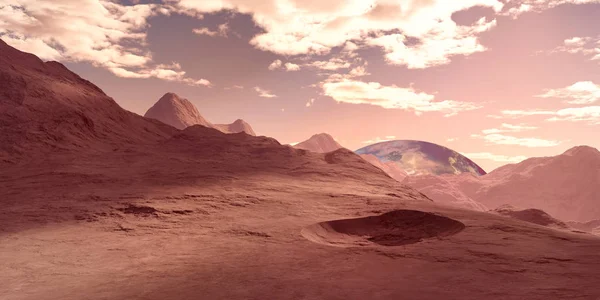 행성과 같은 지구에 외계인 풍경의 매우 상세하고 현실적인 3D 그림 — 스톡 사진
