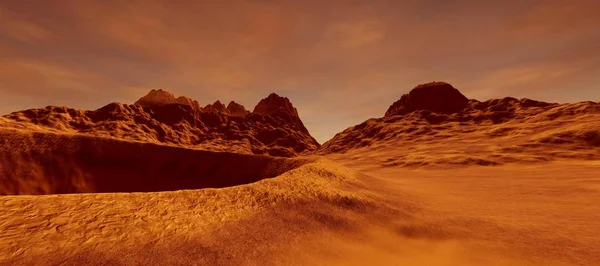 火星のエイリアンの風景の非常に詳細かつ現実的な高解像度3Dイラスト — ストック写真
