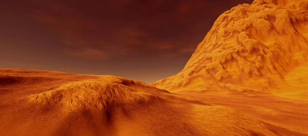 火星のエイリアンの風景の非常に詳細かつ現実的な高解像度3Dイラスト — ストック写真