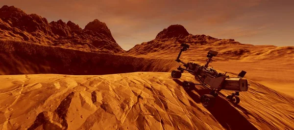 Ilustración Alta Resolución Extremadamente Detallada Realista Paisaje Alienígena Marte Curiosity — Foto de Stock