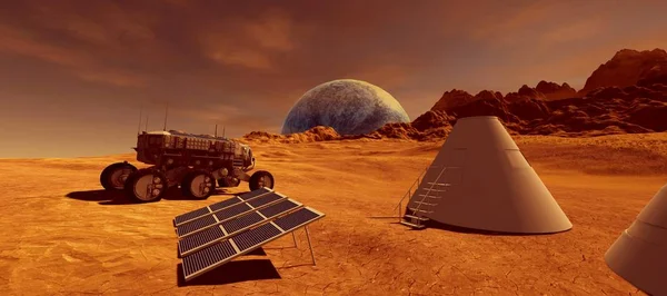 Ilustración Alta Resolución Extremadamente Detallada Realista Paisaje Alienígena Marte Colonia — Foto de Stock