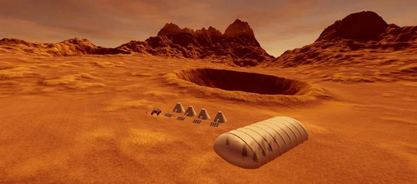 화성에 외계인 풍경의 상세하고 현실적인 고해상도 플래닛의 식민지 전지패널 — 스톡 사진