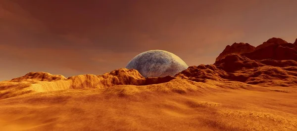 Mars'ta bir Alien Manzara son derece ayrıntılı ve gerçekçi yüksek çözünürlüklü 3d illüstrasyon. Kızıl Gezegen. Bu görüntünün unsurları Nasa tarafından döşenmiştir.