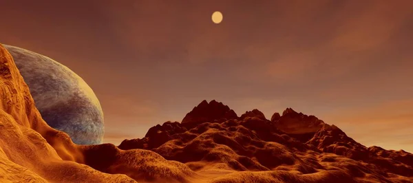 Illustrazione Alta Risoluzione Estremamente Dettagliata Realistica Paesaggio Alieno Marte Pianeta — Foto Stock