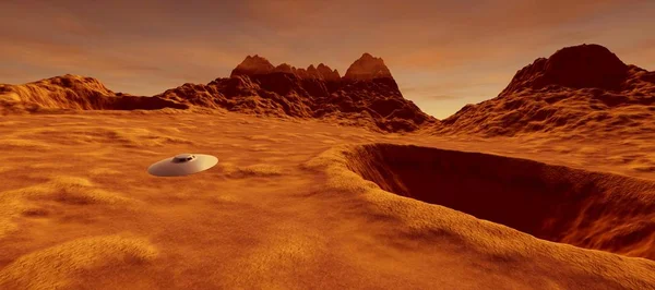 Extremely Detailed Realistic High Resolution Illustration Alien Landscape Mars Ufo — Stock Photo, Image