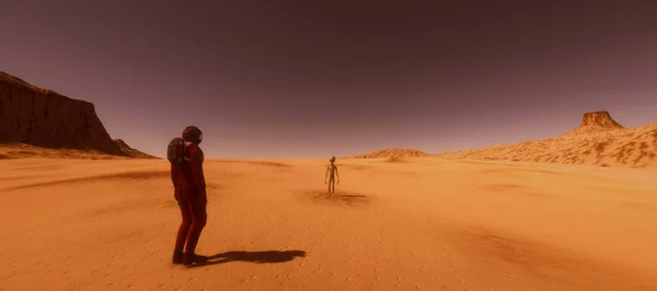 Rendkívül részletes és reális nagy felbontású 3D illusztráció Luana a Grey Alien a Mars, mint a bolygó — Stock Fotó