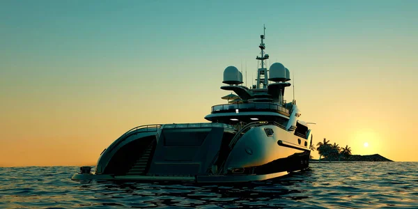 Illustrazione 3d ad alta risoluzione estremamente dettagliata e realistica di un Mega Yacht di lusso . — Foto Stock