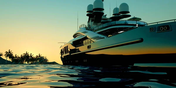 Illustrazione 3d ad alta risoluzione estremamente dettagliata e realistica di un Mega Yacht di lusso . — Foto Stock