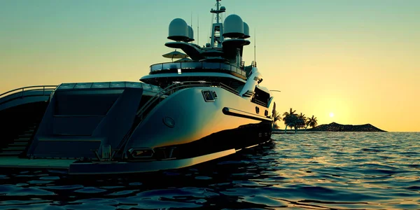 Uiterst gedetailleerde en realistische 3D-illustratie van hoge resolutie van een luxe Mega-jacht. — Stockfoto