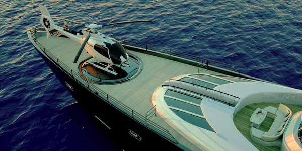 Extremely detailed and realistic high resolution 3d illustration of a luxury Mega Yacht. — Stock Photo, Image