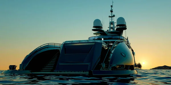 Niezwykle szczegółowa i realistyczna ilustracja w wysokiej rozdzielczości 3D luksusowego Mega Yacht. — Zdjęcie stockowe