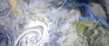 Orta Amerika'ya yaklaşan bir kasırga son derece ayrıntılı ve gerçekçi yüksek çözünürlüklü 3d illüstrasyon. Uzaydan vurulmuş. Bu görüntünün unsurları Nasa tarafından döşenmiştir.